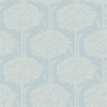 Zaria Light Blue Damask Botanical Topiary Wallpaper