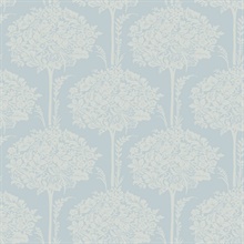 Zaria Light Blue Damask Botanical Topiary Wallpaper