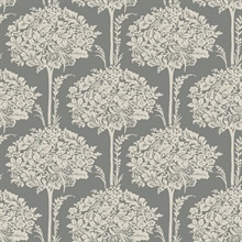 Zaria Slate Damask Botanical Topiary Wallpaper