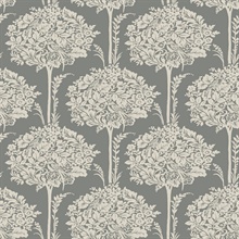 Zaria Slate Damask Botanical Topiary Wallpaper