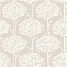 Zaria Taupe Damask Botanical Topiary Wallpaper