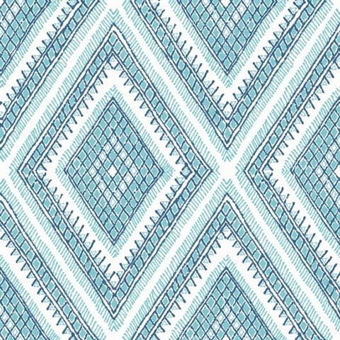 Zaya Blue Tribal Southwest Diamonds Wallpaper