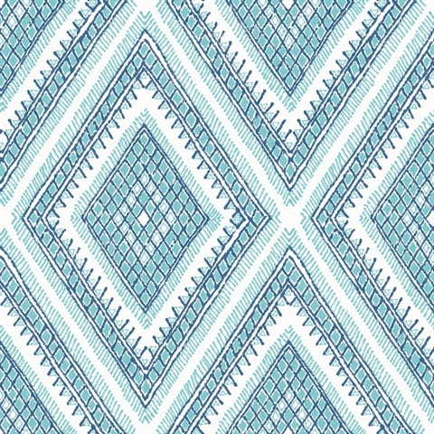 Zaya Blue Tribal Southwest Diamonds Wallpaper