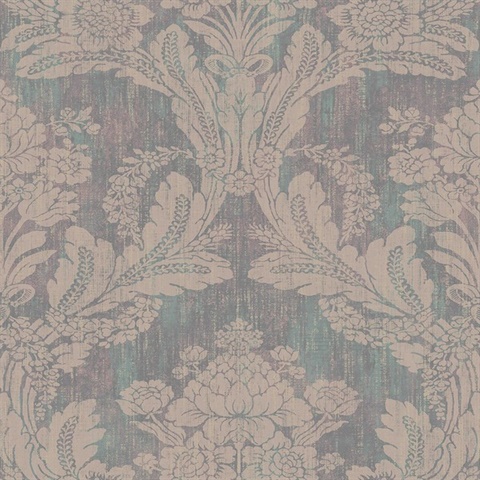 Zemi Teal Damask Wallpaper