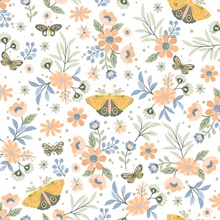 Zev Coral Floral Butterfly Wallpaper