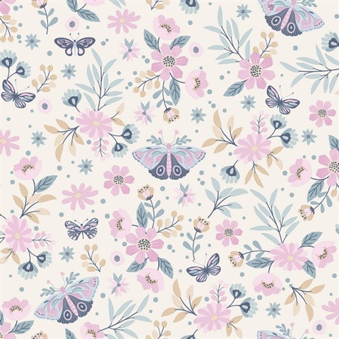 Zev Pink Floral Butterfly Wallpaper