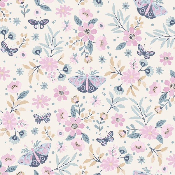 Zev Pink Floral Butterfly Wallpaper