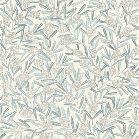 Zulma Blue Decorative Botanical Floral Wallpaper